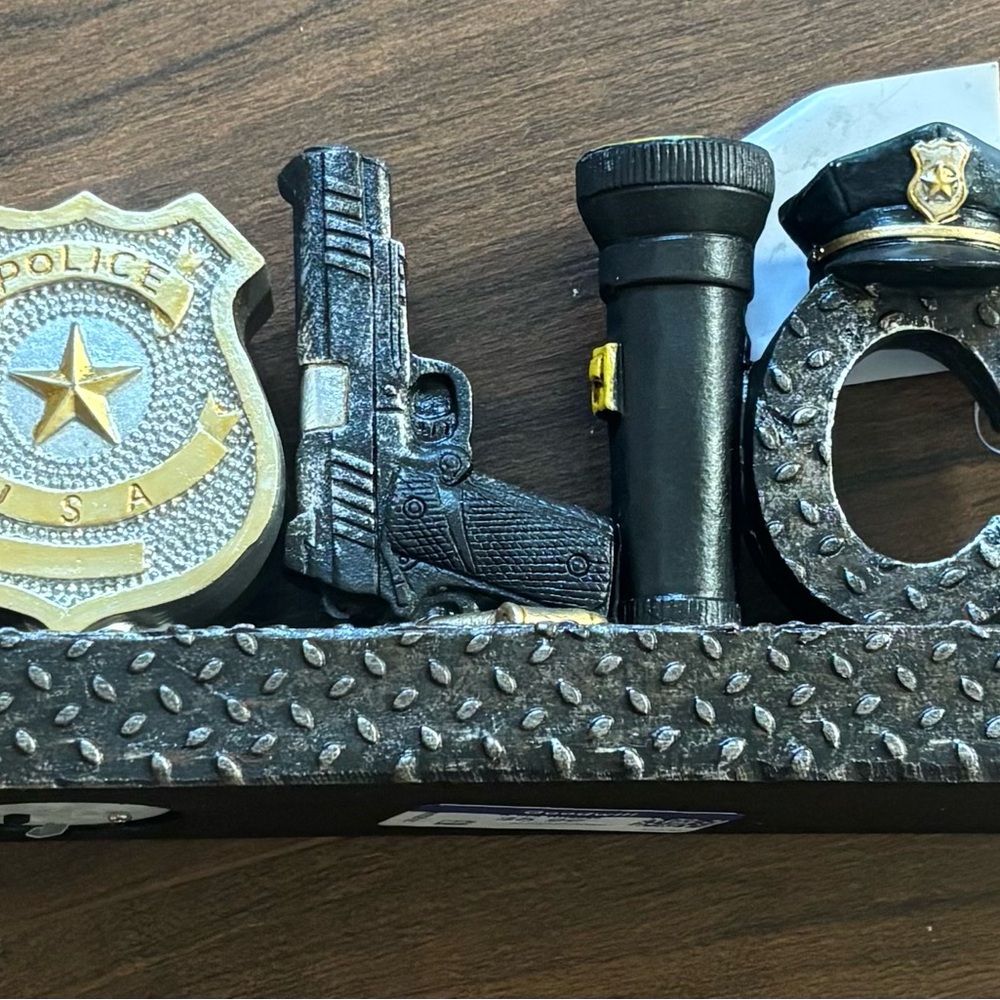 Police Themed Decorative Shelf with Badge and Accessories